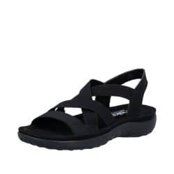 Rieker sandal til dame i sort med elastik og stødabsorberende sål samt elegant detalje