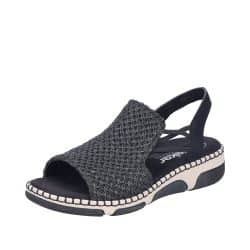 Rieker sandal i sort til dame med 4 cm kilehæl og elastikker i siderne samt stødabsorbering