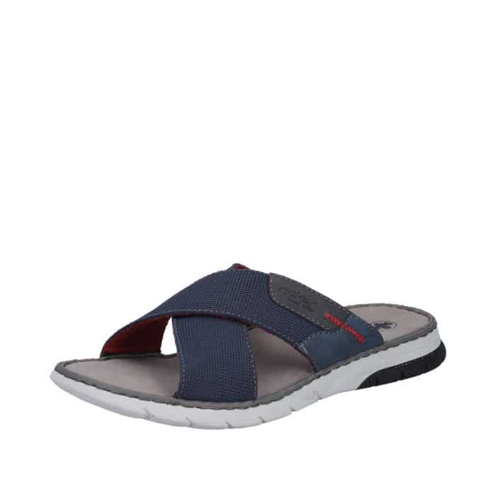 Rieker sandal til herre i blå med krydsrem og ekstravidde G samt blød indersål