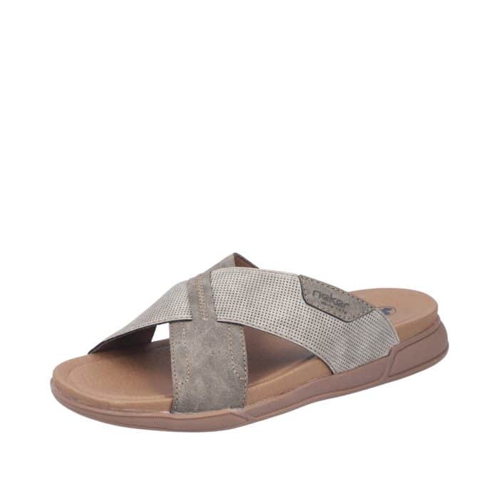 Rieker sandal til herre i brun med krydsrem og ekstravidde H samt en stødabsorberende sål