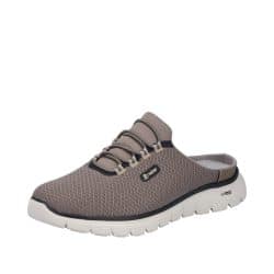 Rieker slippers til herre i beige med åben hælkappe samt let og fleksibel og mesh-overdel
