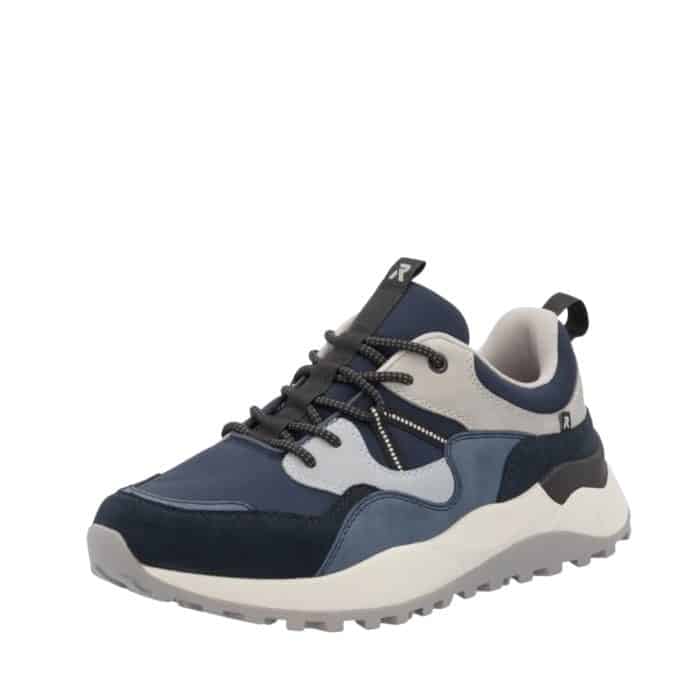 Rieker sneakers til herre i blå med ekstra bredde G samt elastik snørebånd og mønsteret gummisål