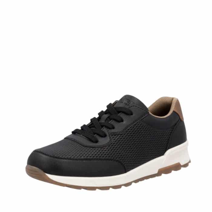 Rieker sneakers til herre i sort med brune detaljer og ekstra bredde G samt snørebånd