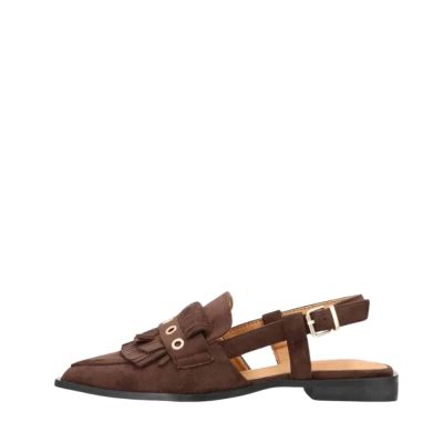 Shoecolate ballerinasko til dame i brun med slingback og spids snude samt justerbar spænde