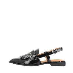 Shoecolate ballerinasko til dame i sort med lakoverdel og slingback samt spids snude og justerbar spænde