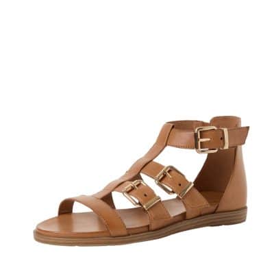 Tamaris sandal til dame i brunt skind med velcrorem og spænder
