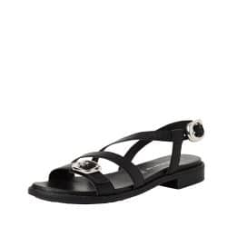 Tamaris sandal til dame i sort med skindoverdel med 2 justerbare sølv spænder samt skindsål