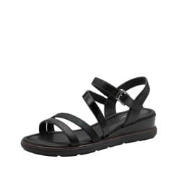 Tamaris sandal til dame i sort med kilehæl på 4,5 cm samt Touch-It sål samt velcrorem