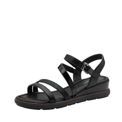 Tamaris sandal til dame i sort med kilehæl på 4,5 cm samt Touch-It sål samt velcrorem