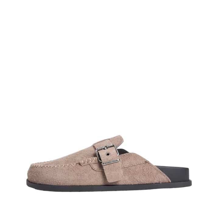 Tommy Hilfiger Bind Mule slippers til herre i beige ruskind med spænde og blød indersål