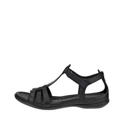 Ecco flash t-bar sandal til dame i sort læder med velcrolukning.