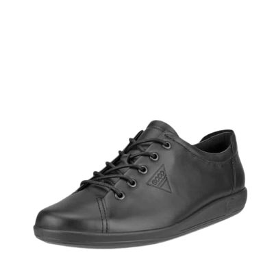 Ecco Soft 2.0 sneakers til dame i sort læder med snørebånd og udtagelig sål