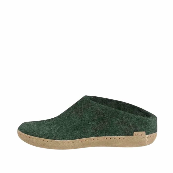Glerups hjemmesko til dame og herre i grøn i naturligt 100% uld