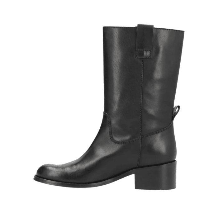 Phenumb støvle til dame i sort kernelæder med blokhæl