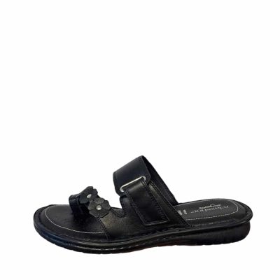 Relaxshoe sandal til dame i sort med velcrolukning og skindoverdel.
