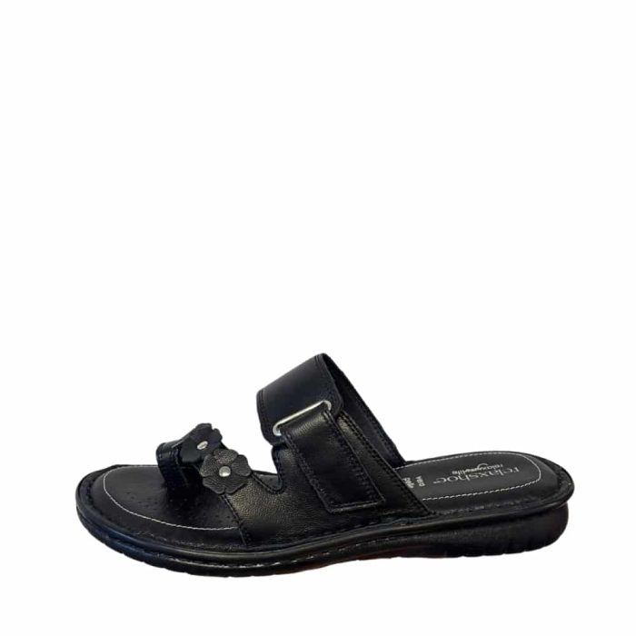 Relaxshoe sandal til dame i sort med velcrolukning og skindoverdel.