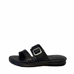 Relaxshoe sandal til dame i sort med justerbar rem og skind overdel.