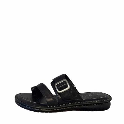 Relaxshoe sandal til dame i sort med justerbar rem og skind overdel.