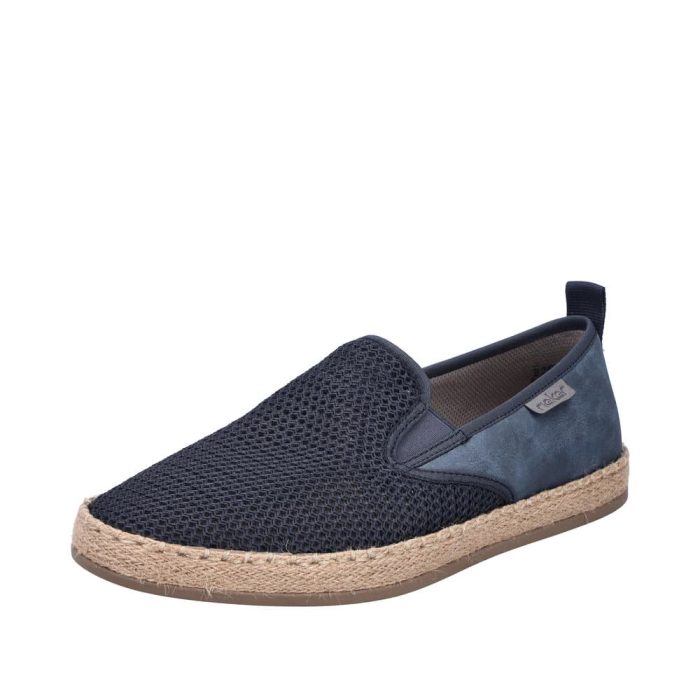 Rieker hyttesko til herre i blå med udtagelig sål i skind.