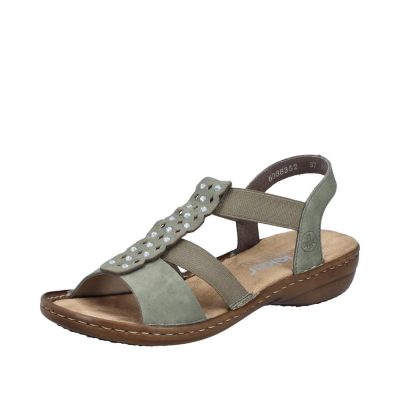 Rieker sandal til dame i grøn med elastiske remme
