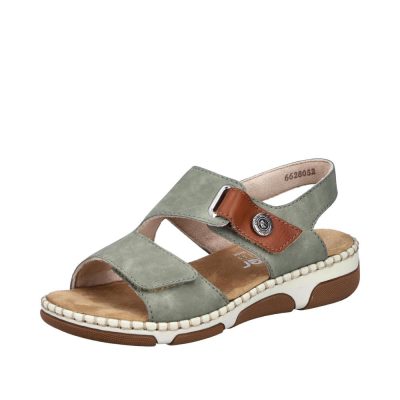 Rieker sandal til dame i grøn med 2 velcroremme og fine detaljer samt ekstra bredde H.