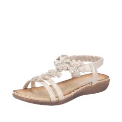 Rieker sandal til dame i guld med fine blomsterdetaljer og stødabsorbering.