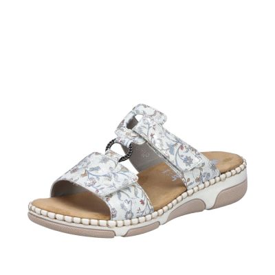 Rieker sandal til dame i hvid med blomstermønster og ekstra bredde H.