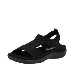 Rieker sandal til dame i sort med elastisk rem og fine detaljer.