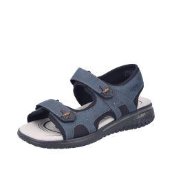 Rieker sandal til herre i blå med justerbare velcrorem og stødabsorberende ydersål.