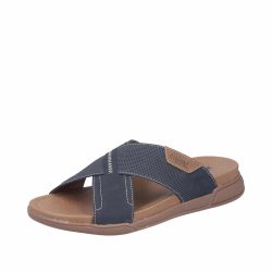 Rieker sandal til herre i blå med stødabsorbering og åben hæl.