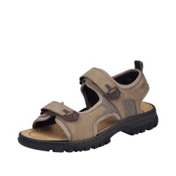 Rieker sandal til herre i brun/beige med velcroremme og Rieker Antistress.