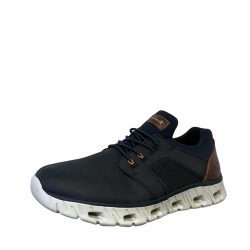 Rieker sneakers til herre i blå med elastiske snørre og Rieker Soft sål.