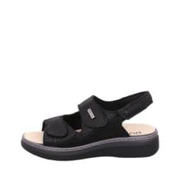 Rohde sandal til dame i sort med skindoverdel og tre velcroremme samt udtagelig sål