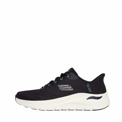Skechers Slip- In Lestur sneakers til herre i sort med udtagelig sål og fast hælkappe samt snørebånd og svangstøtte