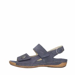 Waldläufer sandal til dame i jeansblå med skindoverdel og udtagelig sål samt ekstra bredde H