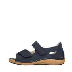 Waldläufer sandal til dame i mørkeblå skind med to velcroremme og udtagelig skindsål samt ekstra bredde K