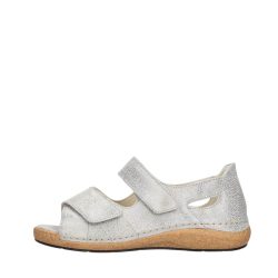 Waldläufer sandal til dame i sølv med skindoverdel og velcroremme samt udtagelig sål og ekstra bredde K