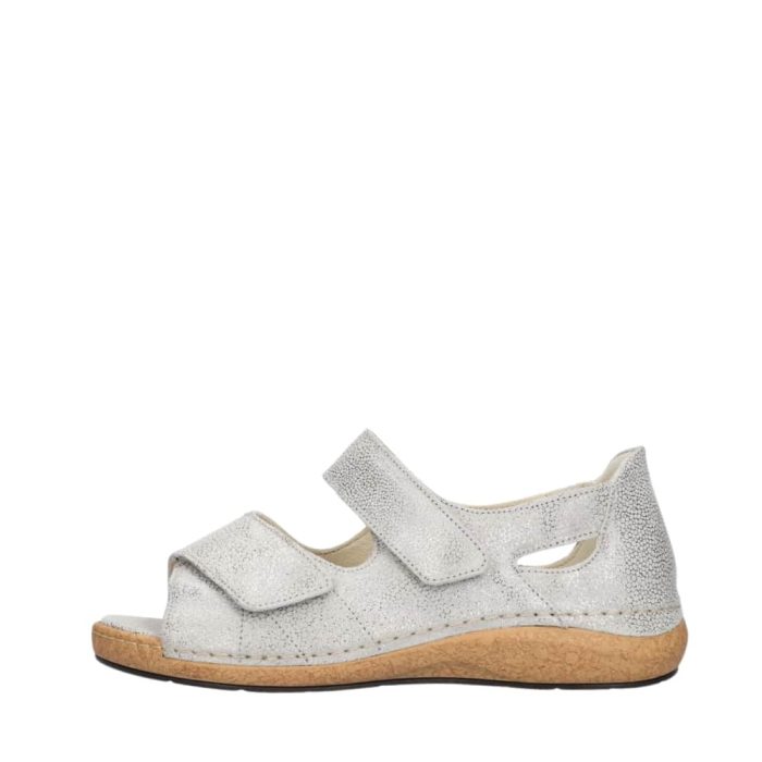 Waldläufer sandal til dame i sølv med skindoverdel og velcroremme samt udtagelig sål og ekstra bredde K