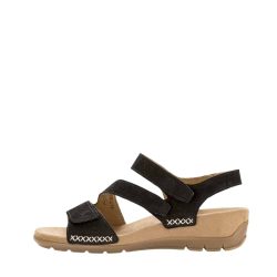 Gabor sandal til dame i sort med 3 velcroremme og blød indersål.