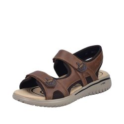 Rieker sandal til herre i brunt skind med to justerbare velcroremme samt ekstra bredde G