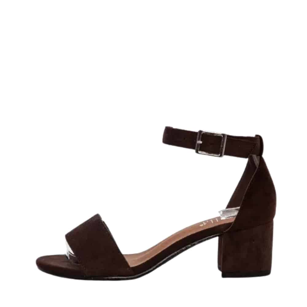 Duffy Rivello Uno sandal til dame i mørkebrun med justerbar ankelrem og blokhæl på 5,5 cm