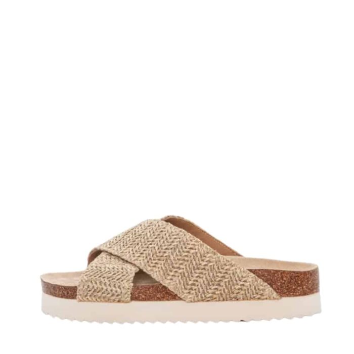 Duffy Roma Undici sandal til dame i beige med krydsrem og overdel i bast