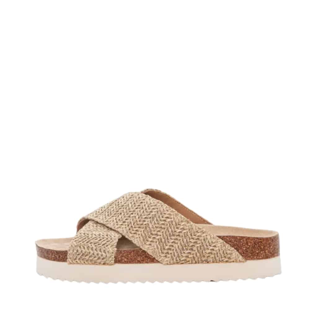 Duffy Roma Undici sandal til dame i beige med krydsrem og overdel i bast