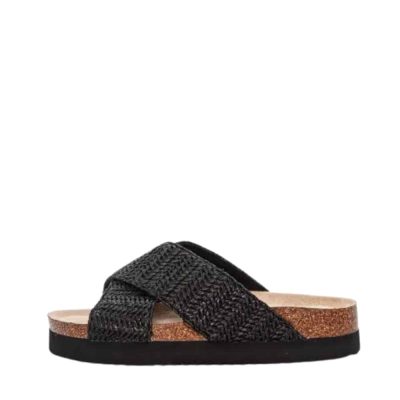 Duffy Roma Undici sandal til dame i sort med overdel i bast og krydsrem