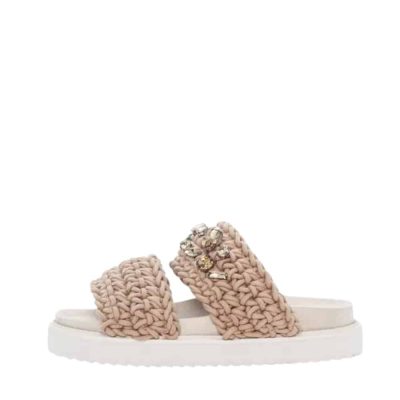 Duffy Salandra Uno sandal til dame i beige med diamantlignende detaljer og flettede remme