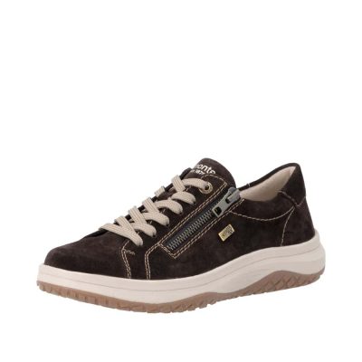 Remonte sneakers til dame i brun med skindoverdel og udtagelig Remonte Soft indersål.