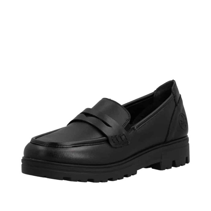 Rieker loafers til dame i sort med antistress og udtagelig sål med ekstra vidde H.