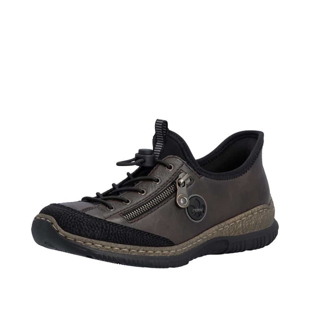 Ready 2 Go sneakers til dame i mørkebrun med fast hælkappe og justerbar elastik samt pynte lynlås