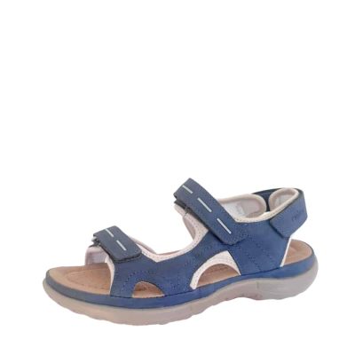 Rieker sandal til dame i blå med tre velcroremme og Antistress stødabsorbering.