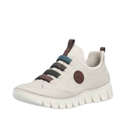 Rieker sneakers til dame i beige med elastik og fine detaljer samt skindsål